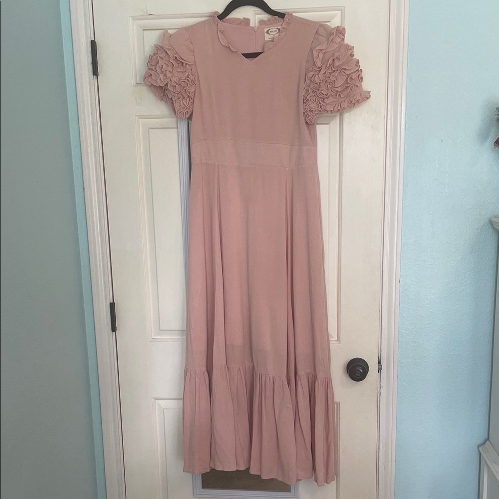 Joyfolie Blush Pink Formal Dress with Ruffled Sleeves